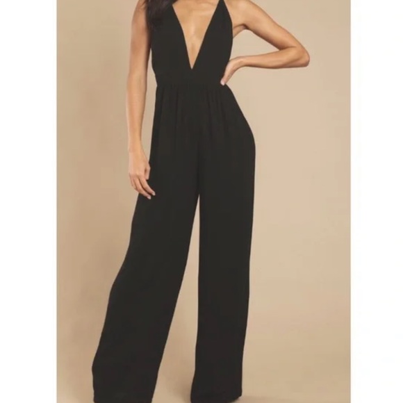 NEVER WORN Holding You Plunging Jumpsuit M/Black - Picture 1 of 6